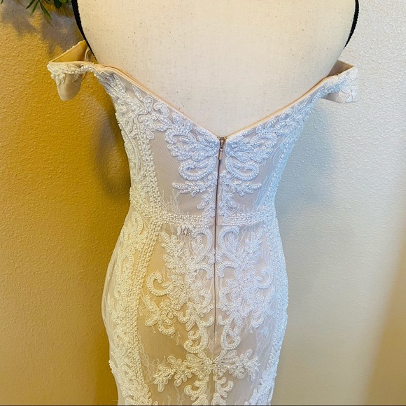 NWOT Lulus Promised Love White Beaded Lace Off-the-Shoulder Maxi Dress - Picture 7 of 16